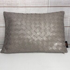 Frye Woven Faux Leather Throw Pillow Grey Rectangular Decorative Accent Cushion